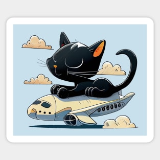 Funny Black Cat is Flying on the Plane Sticker